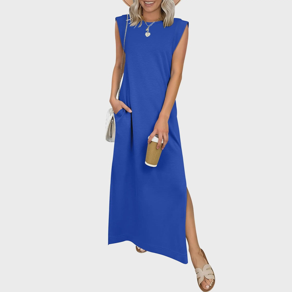 Casual Crew  Neck Sleeveless Maxi Dress
