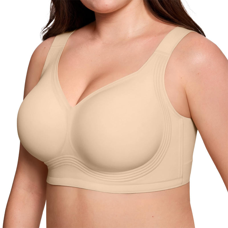 High-support, wide-strap, wire-free bra