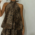 Backless halter-neck layered ruffle dress