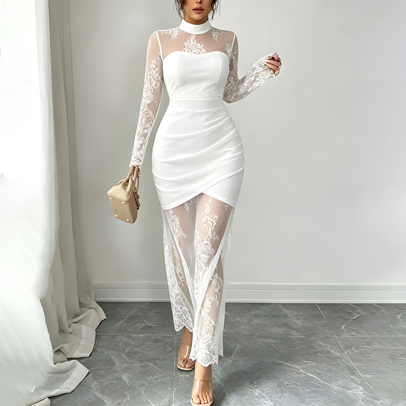 Floral Mesh and Lace Panel Dress