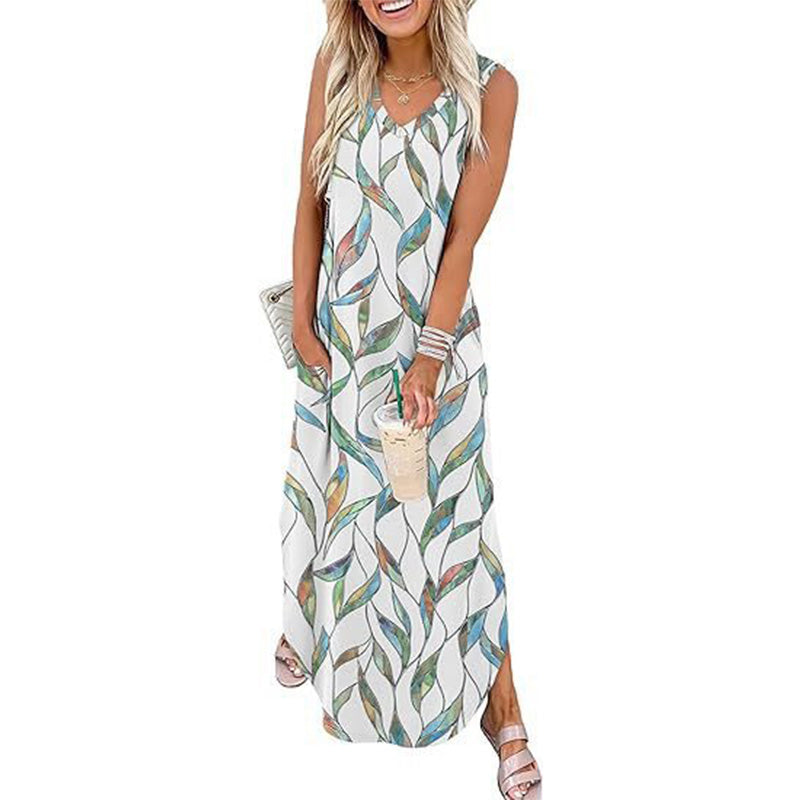 Casual sleeveless V-neck long dress