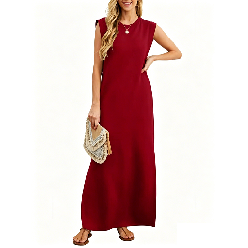 Casual Crew  Neck Sleeveless Maxi Dress