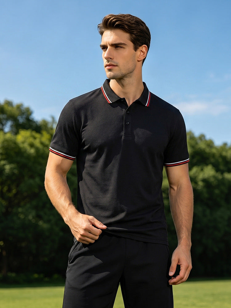 Men's cotton polo shirt, cool-feel casual short-sleeved running solid color T-shirt
