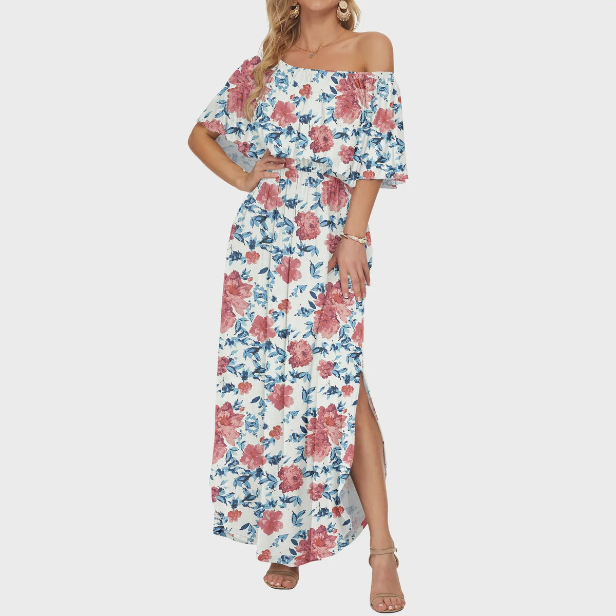 Off the shoulder side slit long dress