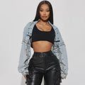Retro washed studded short denim jacket