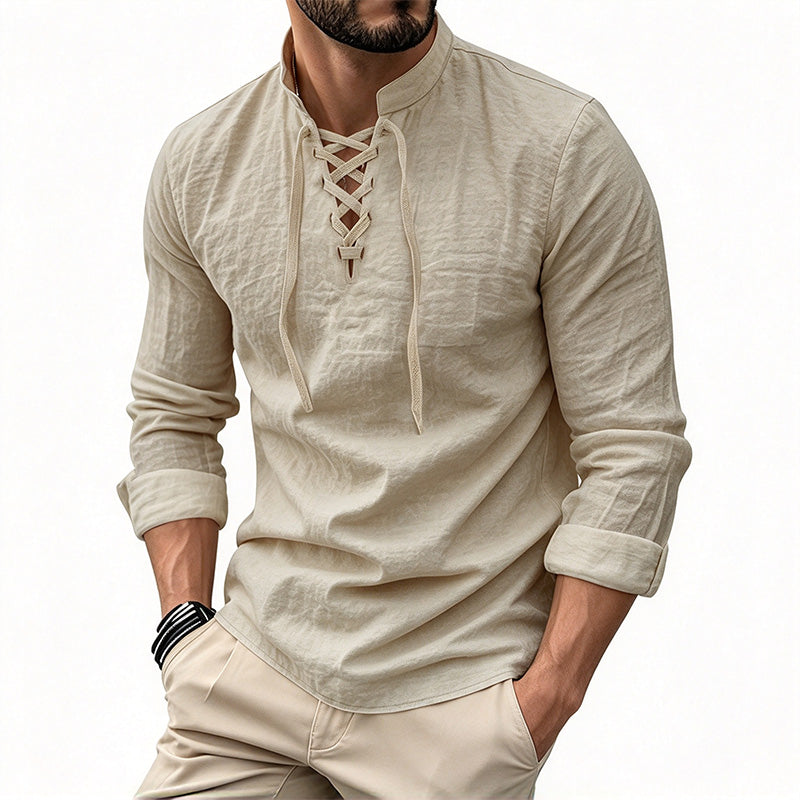 Men's Cotton Linen Henley Shirt