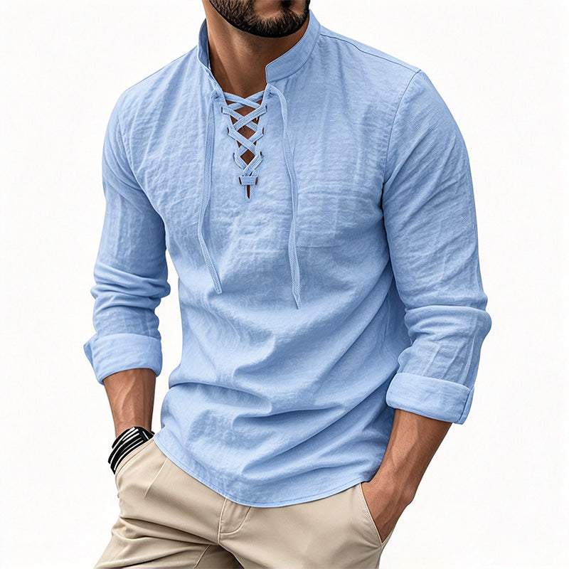Men's Cotton Linen Henley Shirt