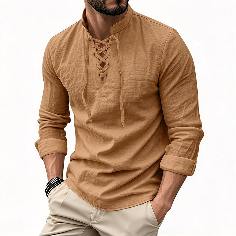 Men's Cotton Linen Henley Shirt
