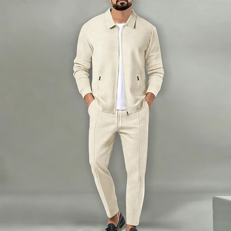 Men's Waffle-Knit Zip-Up Jacket Set