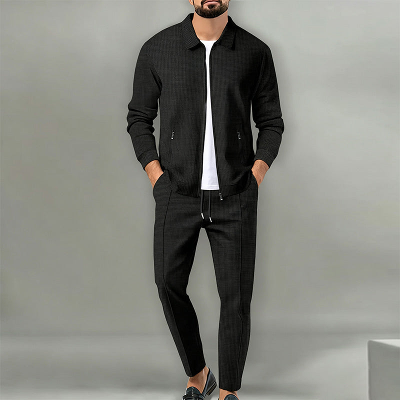 Men's Waffle-Knit Zip-Up Jacket Set