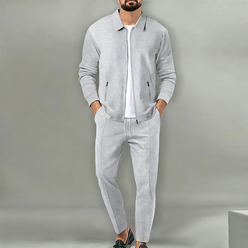 Men's Waffle-Knit Zip-Up Jacket Set