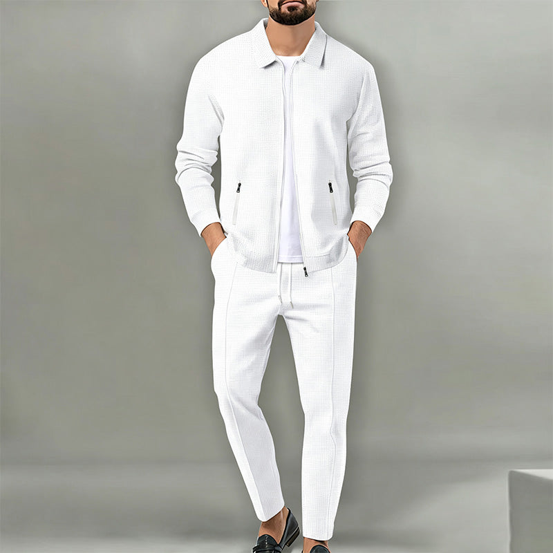 Men's Waffle-Knit Zip-Up Jacket Set