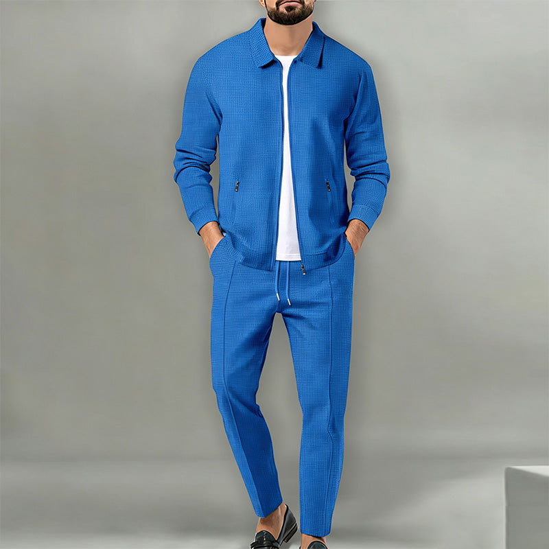 Men's Waffle-Knit Zip-Up Jacket Set