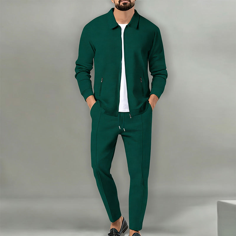 Men's Waffle-Knit Zip-Up Jacket Set