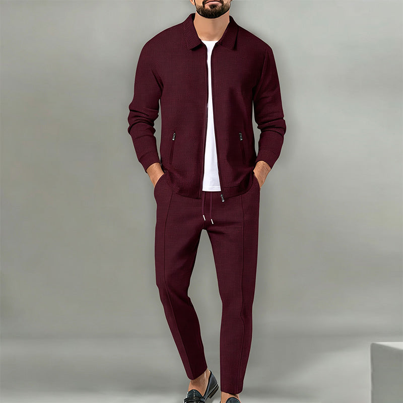 Men's Waffle-Knit Zip-Up Jacket Set