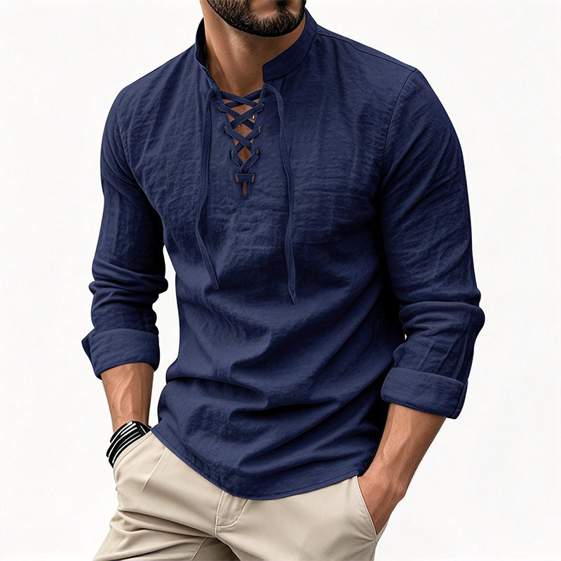 Men's Cotton Linen Henley Shirt