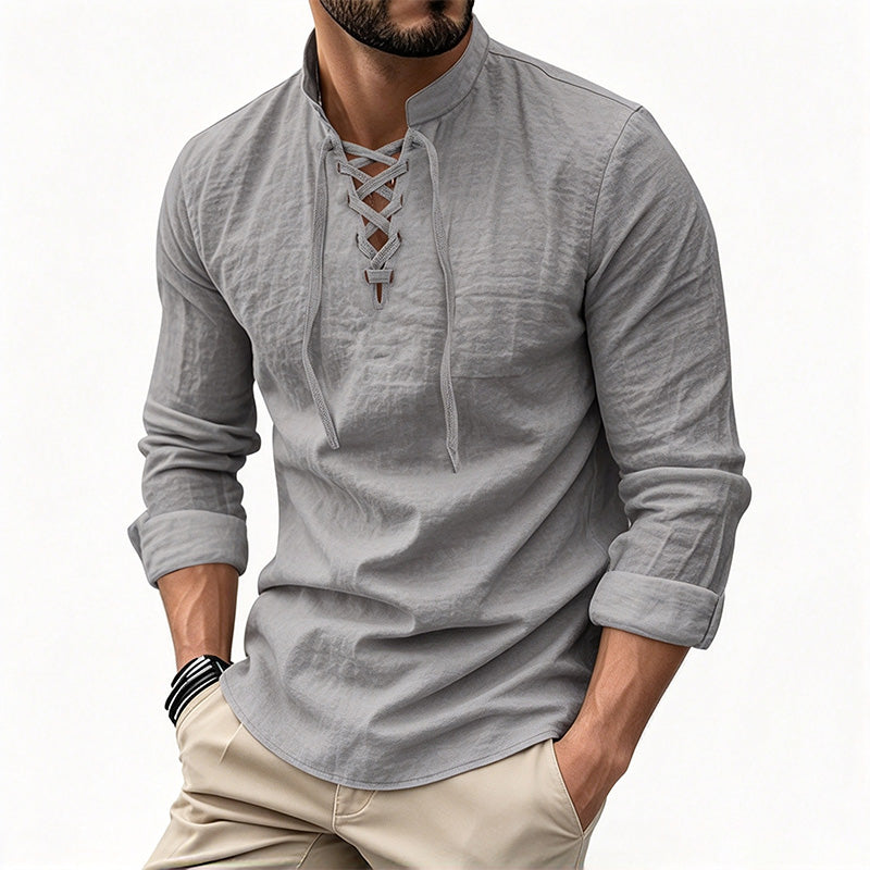 Men's Cotton Linen Henley Shirt