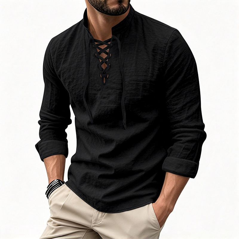 Men's Cotton Linen Henley Shirt