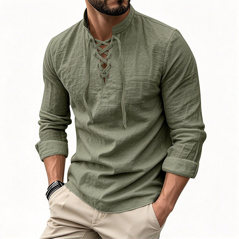 Men's Cotton Linen Henley Shirt