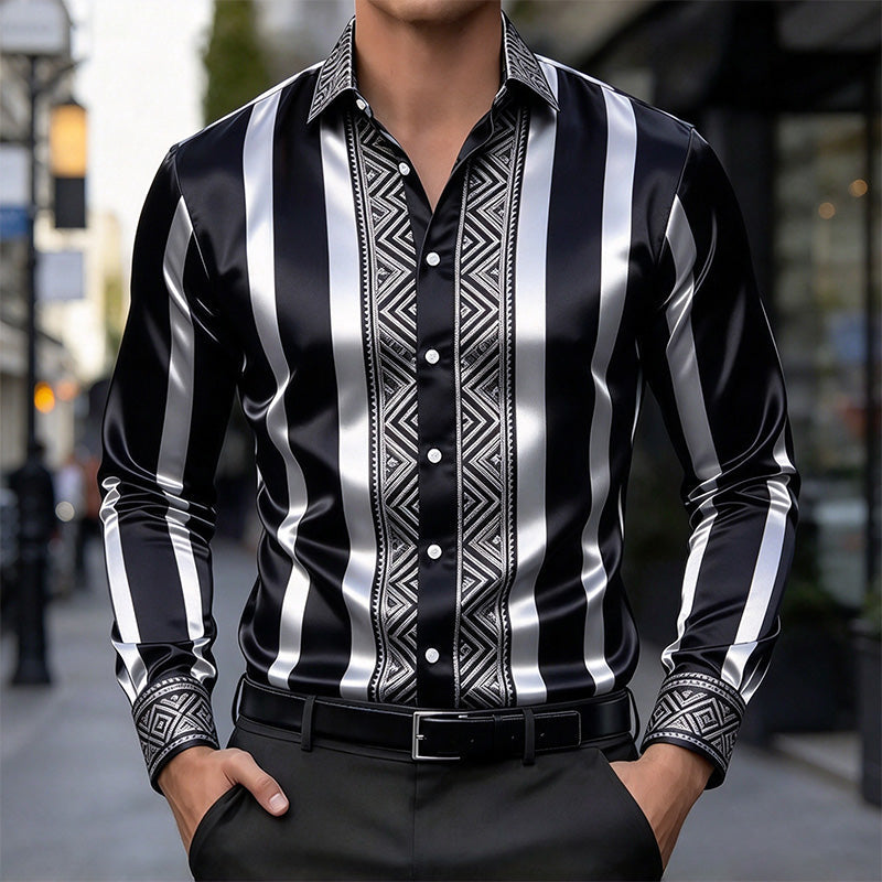 Men's Striped Polo Collar Shirt