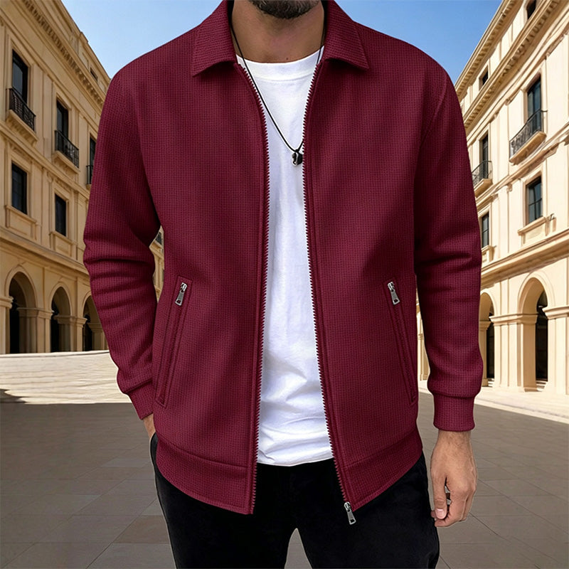 Men's solid-color collared jacket