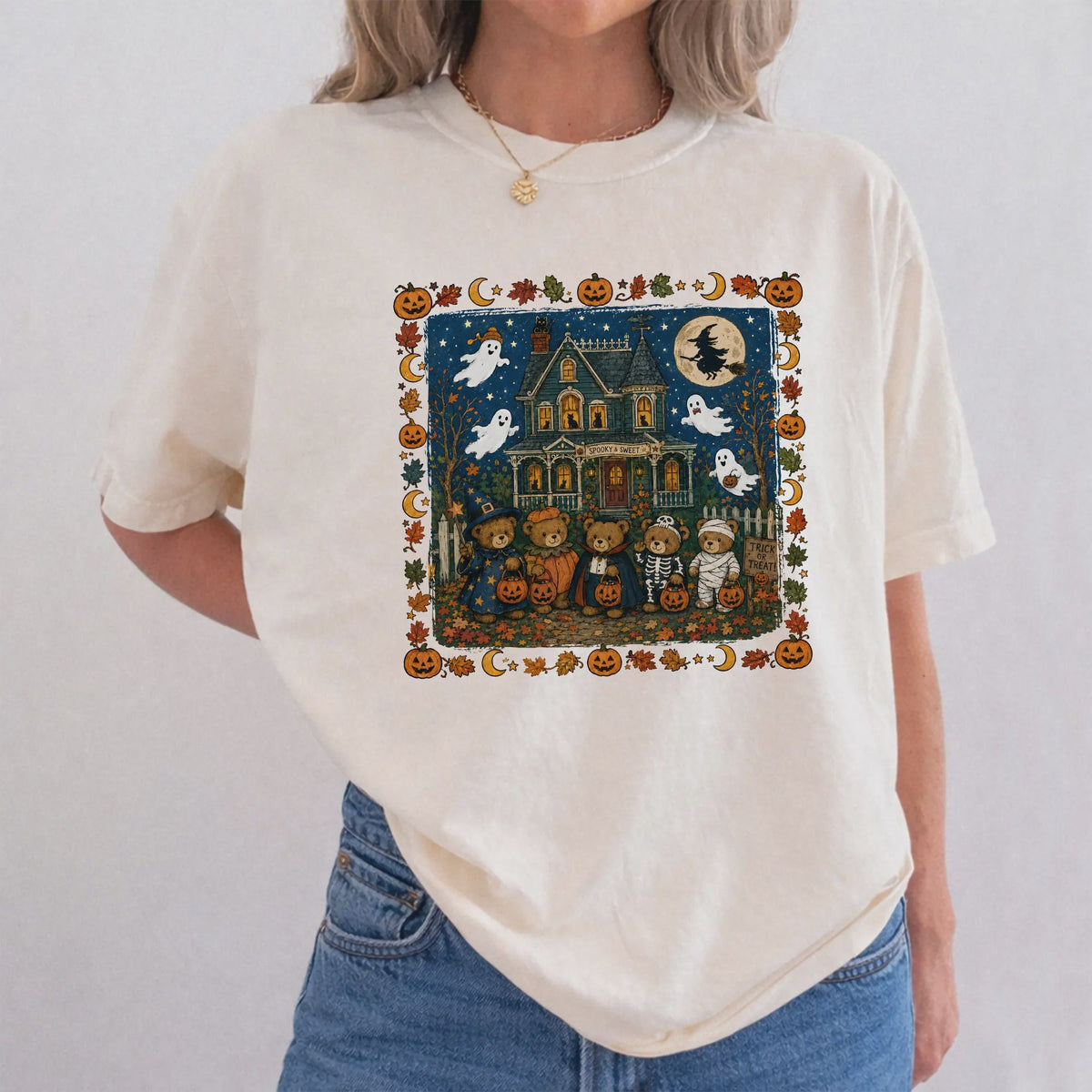Retro Trick or Treat Bear Halloween T-shirt