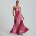 Ombré pleated halter maxi dress