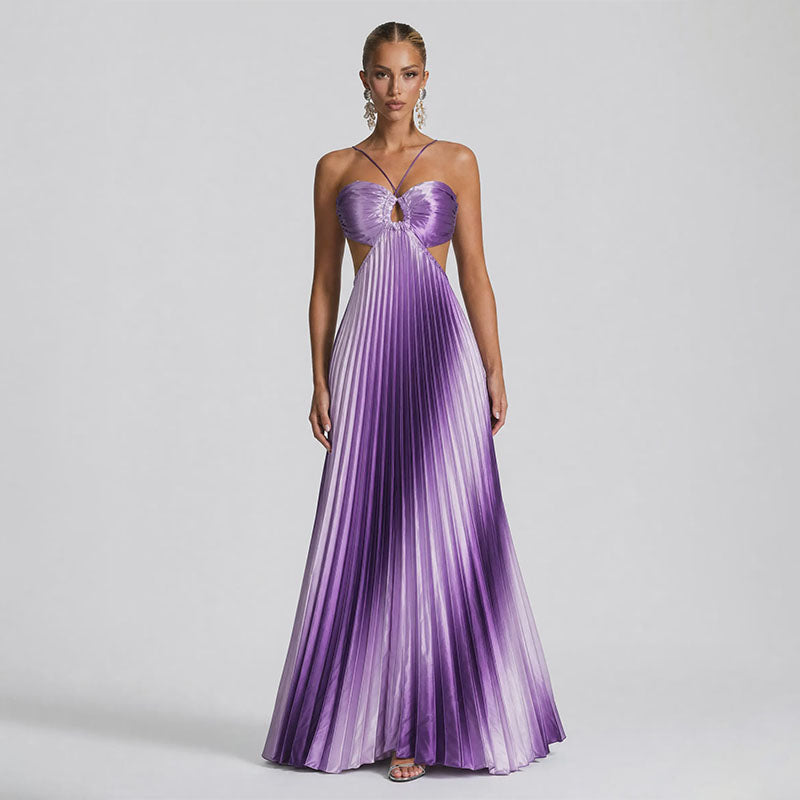 Ombré pleated halter maxi dress