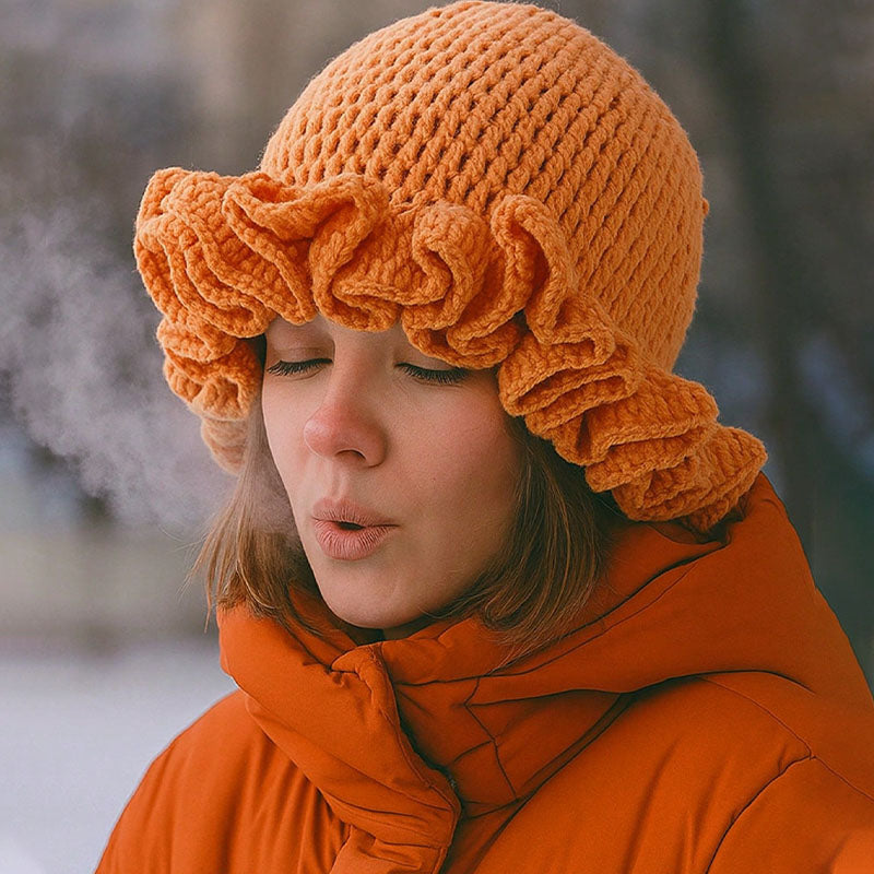 Multi-layered ruffled hand-crocheted hat