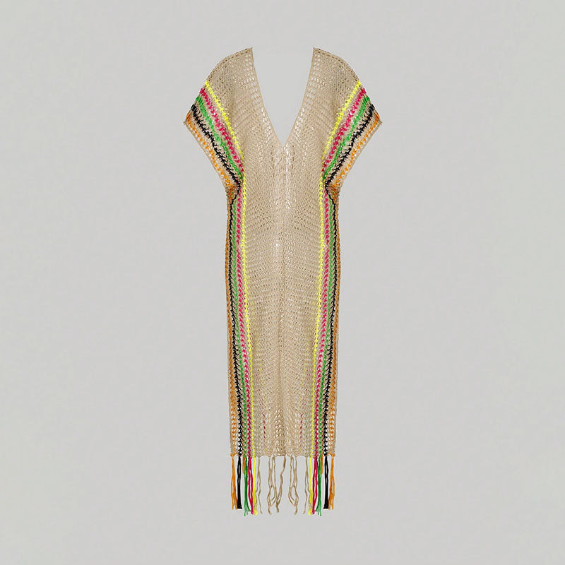 Striped fringed knit cover-up beach skirt