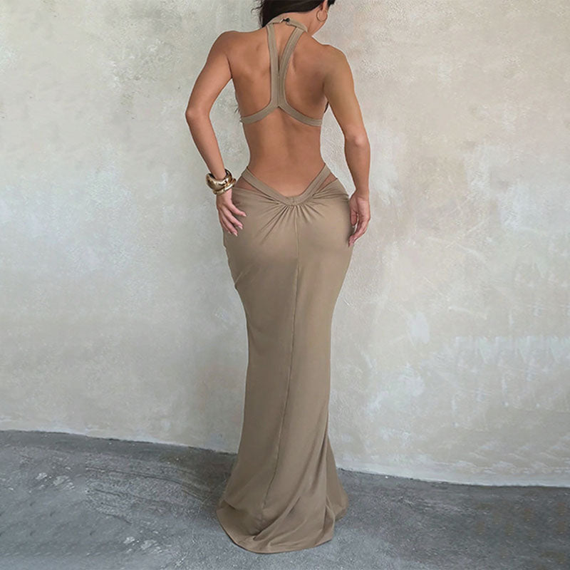 Pleated cut-out floor-length skirt