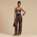 Printed One Piece Swimsuit with Sheer Cover Up Pants Set