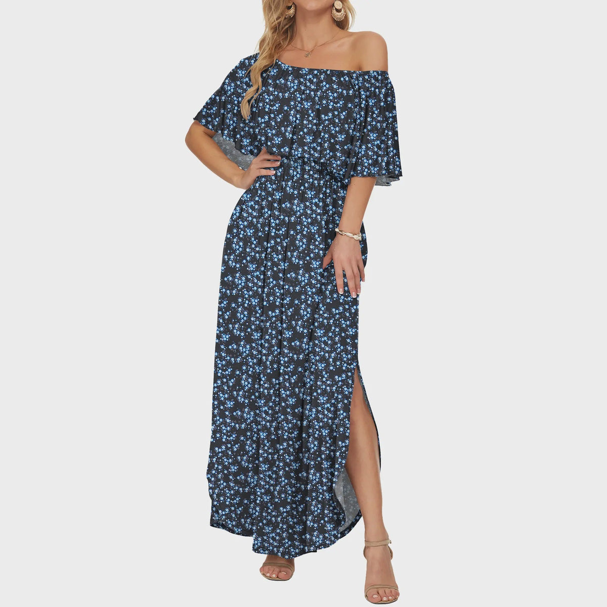 Off the shoulder side slit long dress