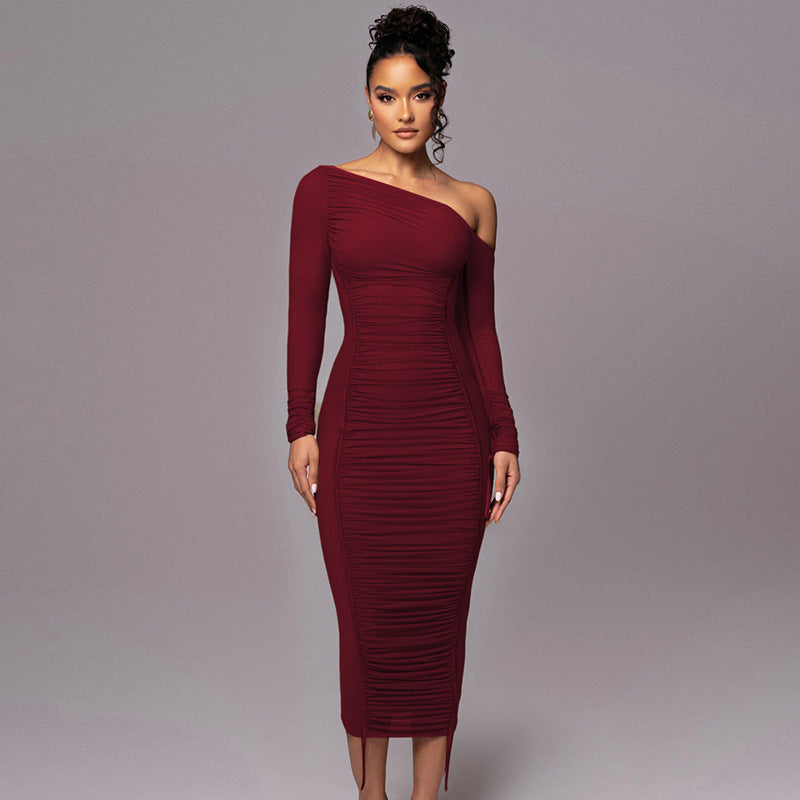 Contrast Piping Sheer Mesh Ruched Midi Dress