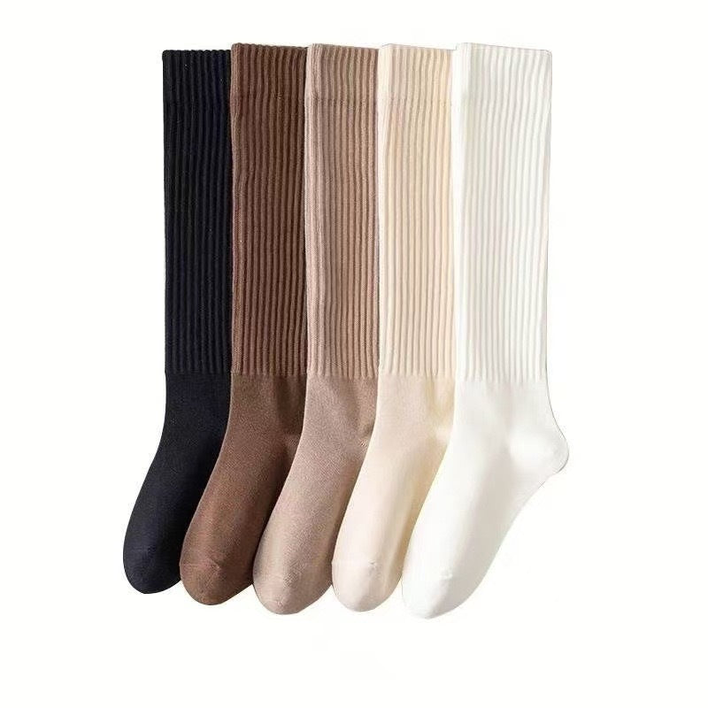 Preppy JK style ribbed loose over-the-knee socks