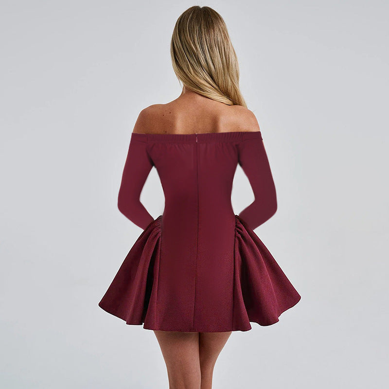Off-the-shoulder long-sleeved dress