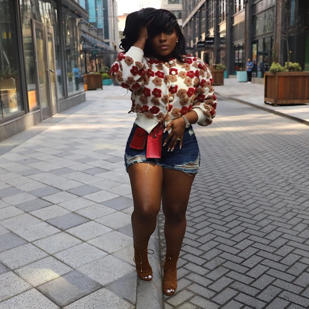 Button‑Up Floral Bomber Outerwear