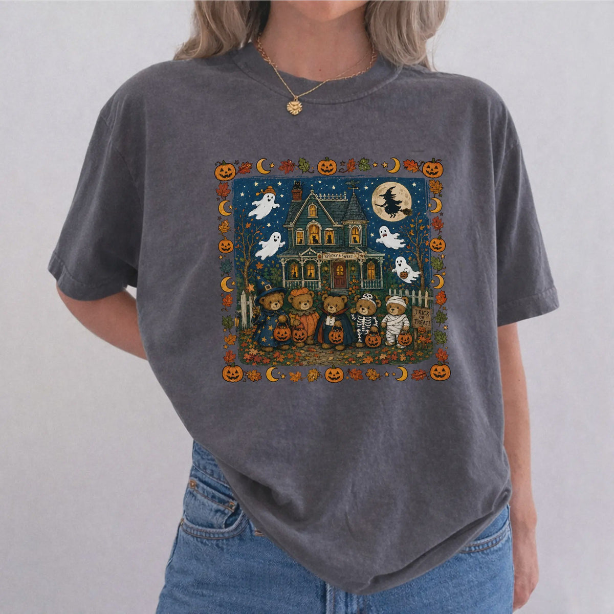 Retro Trick or Treat Bear Halloween T-shirt