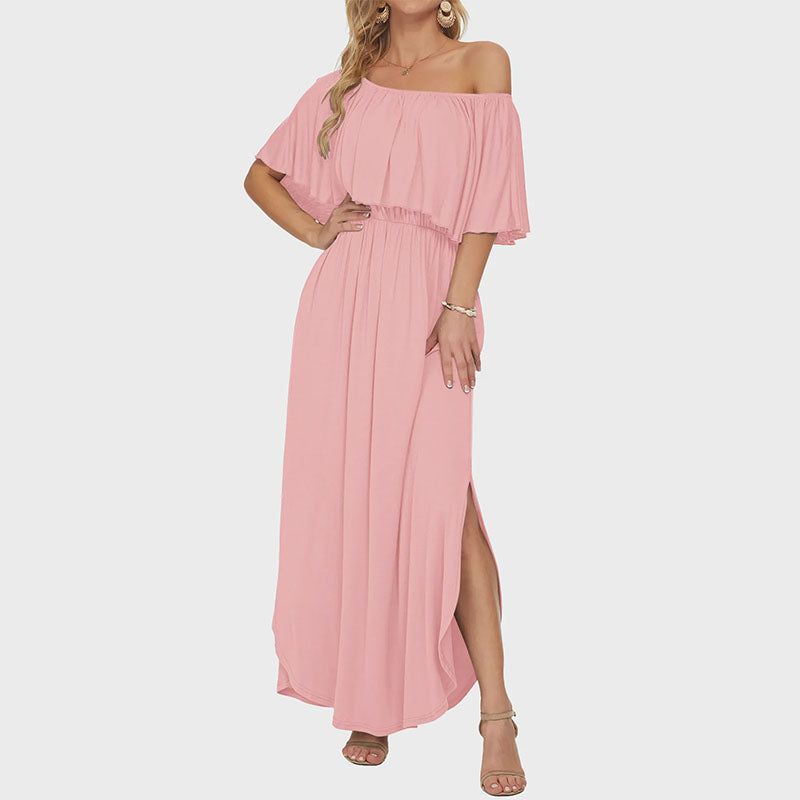 Off the shoulder side slit long dress