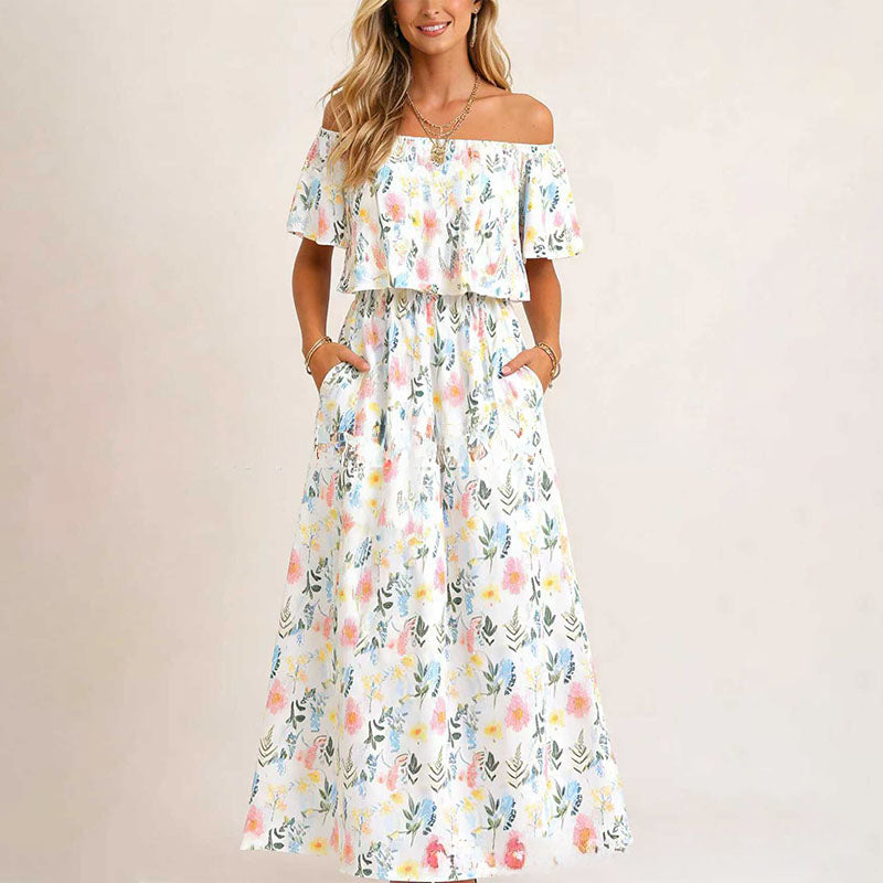 Off the shoulder side slit long dress