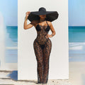 Hollowed-out fishnet fitted cover-up and bikini three-piece set