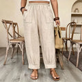 Plus-size casual elastic wide-leg trousers