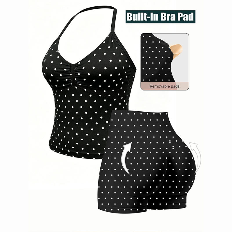 Ruched camisole and butt-lifting shorts activewear set