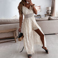Overlapping V-neck front slit lace dress