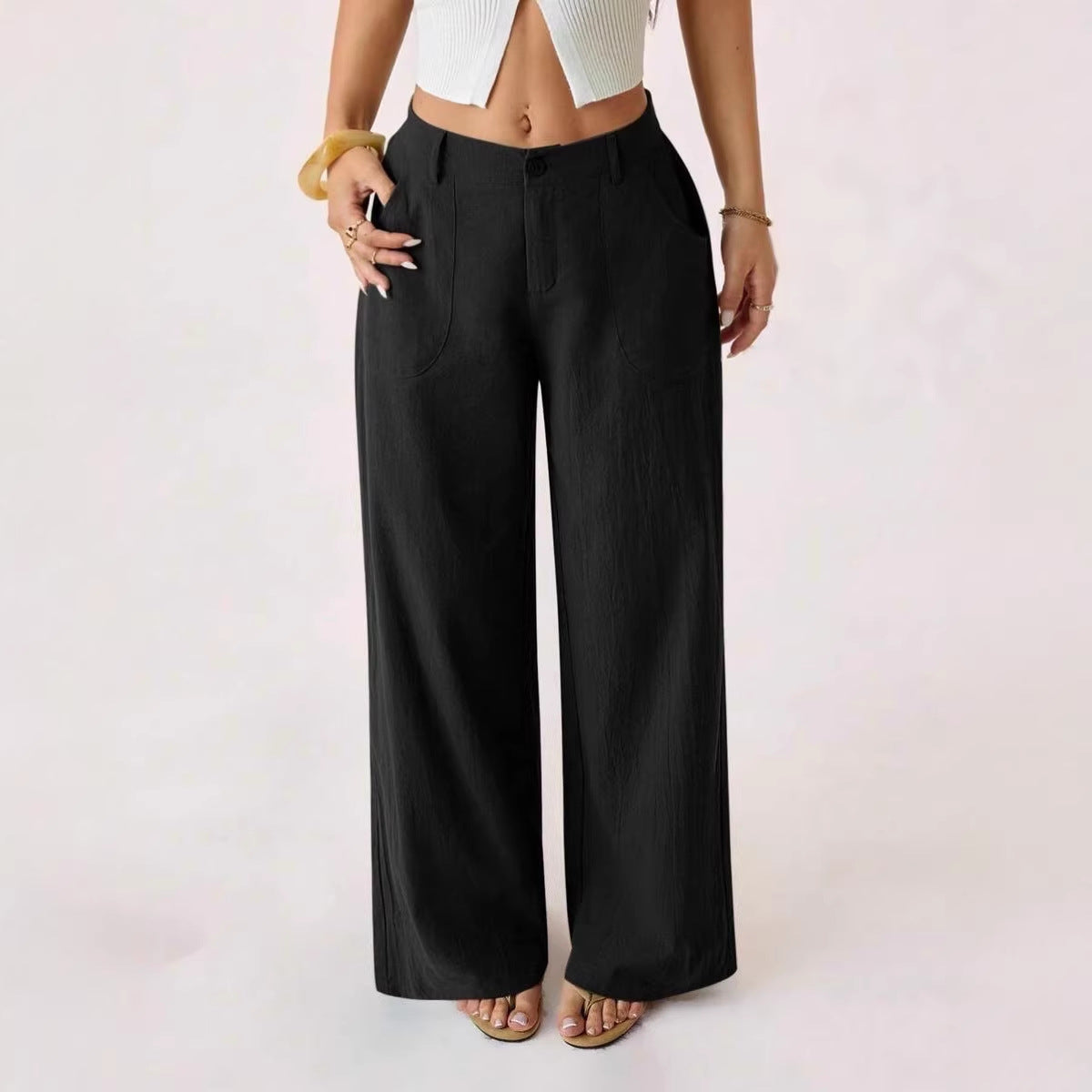 Casual, loose-fitting, mid-rise, straight-leg wide-leg trousers
