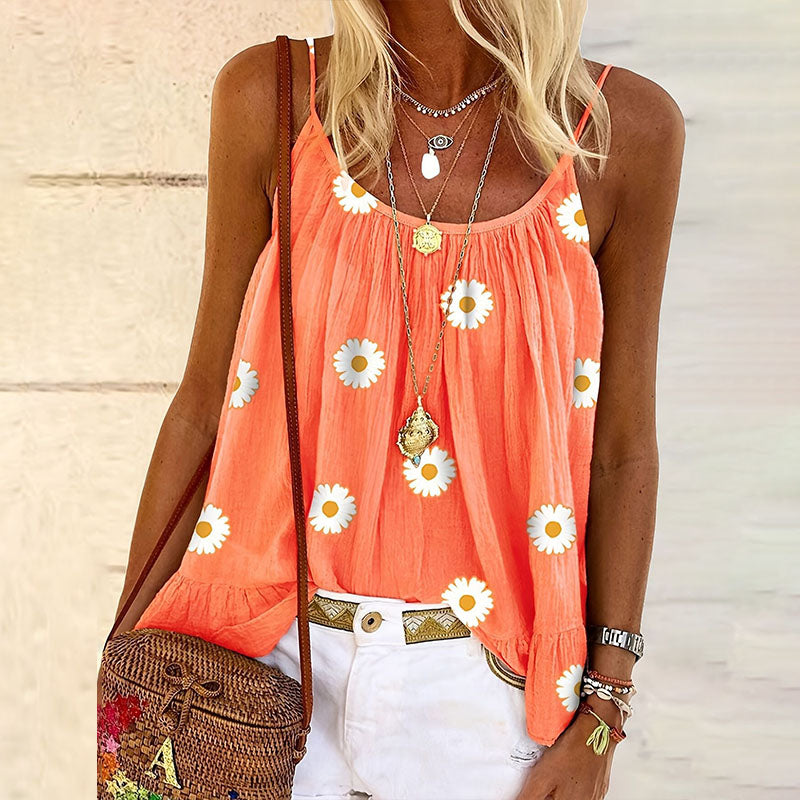 Daisy Print Ruffled Hem Camisole