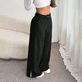Corduroy mid-rise loose-fitting split trousers