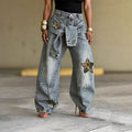 Layered lace-up star-detail jeans