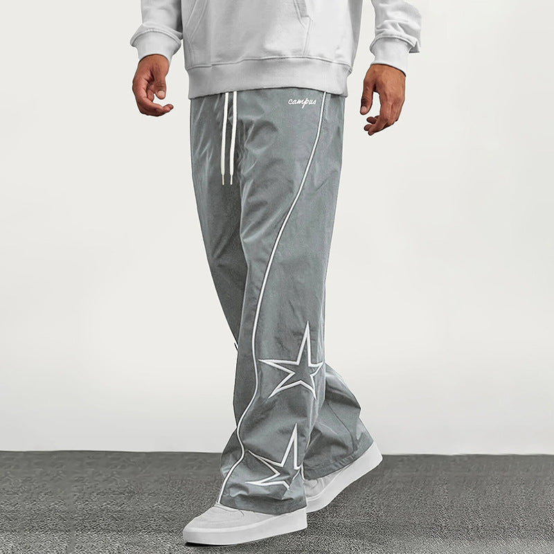 Drawstring casual street style straight leg pants