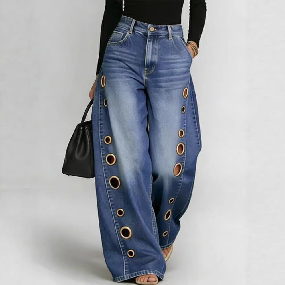 High-Waisted Wide-Leg Cutout Jeans
